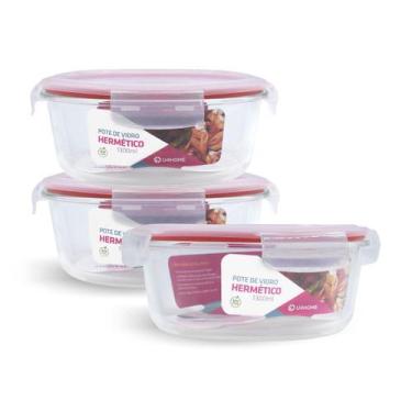 Imagem de Kit 3 Potes De Vidro Redondo Com Tampa Hermética 1300ml - NABOX, Verme