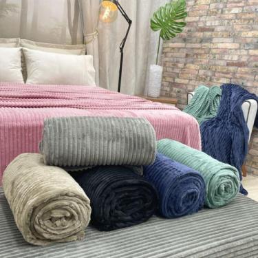 Imagem de Cobertor Manta Canelada da Corttex Casal Macia 1,8x2m pro Inverno, Azu