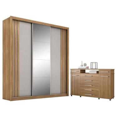 Imagem de Cômoda London E Guarda Roupa Casal Moema Amêndola Nude Flex Com Espelh