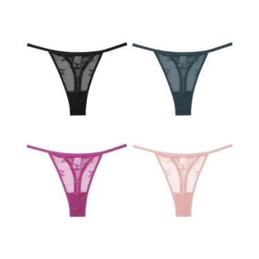 Imagem de Conjunto De 4 Tangas De Renda De Cintura Baixa Confortáveis, Calcinhas
