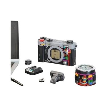 Imagem de Câmera De Blocos De Montar Retrô Com Acessórios De Lente E Flash Simul