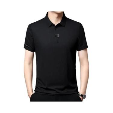 Imagem de Nova camisa polo masculina de manga curta de cor sólida respirável e c