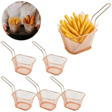 Imagem de 5 Cestos De Metal Rose Ideal P/ Porções Petiscos Restaurante - Desterr