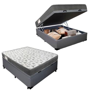 Imagem de Cama Box Baú Casal Sintético + Colchão De Espuma D33 - - 138cm Cinza