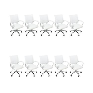 Imagem de Kit 10 Cadeiras De Escritório Oficial Begonia Tela Mesh Ergonômica Branco