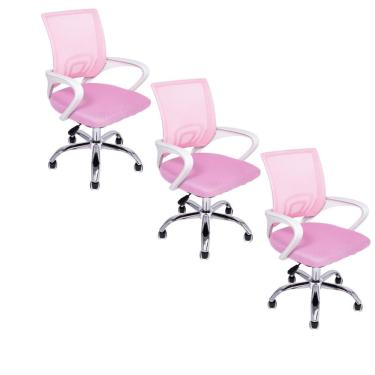 Imagem de Kit 3 Cadeiras De Escritório Oficial Begonia Tela Mesh Ergonômica Rosa