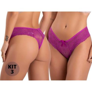 Imagem de Kit 3 Calcinhas Tanga Fio Dental de Renda Não Marca - TJ VIP, GG, Core