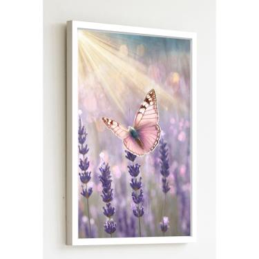 Imagem de Quadro Decorativo Borboleta Rosa Raios Flores  - 70x50cm