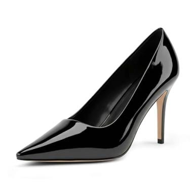 Imagem de heelchic Salto agulha para mulheres, bico fino, salto alto, sem cadarço, bico fechado, sapatos de casamento, Preto, 37