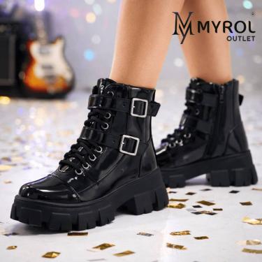 Imagem de Bota Coturno Rock Life Duas Fivelas Sola Tratorada Preto Ver