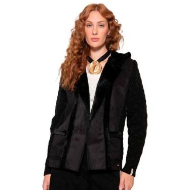 Imagem de Casaco Feminino Biamar Pele Fake Capuz Preto, Preto, Único