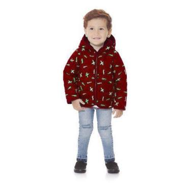 Imagem de Jaqueta Infantil Forrado Grosso Dinossauro Avião Casaco - anjo da mamã