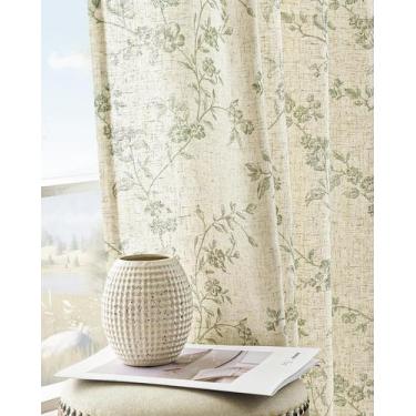 Imagem de Cortinas jinchan Linen Floral 214 cm de comprimento verde sálvia x2