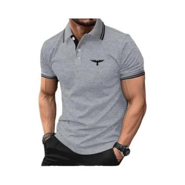 Imagem de Camisa polo masculina estampada rua casual botões manga curta tops - D
