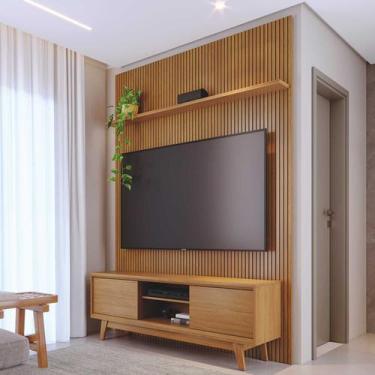 Imagem de Conjunto Painel Ripado 179cm e Rack Retrô Milo Linha Eras Madetec - Ma