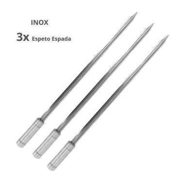 Imagem de 3x Espeto Espada Inox 50cm Cabo Revestido Alumínio Churrasc - INOX LAU