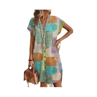 Imagem de Vestido Feminino Elegante Com Decote Em V E Estampa Geométrica, Estilo