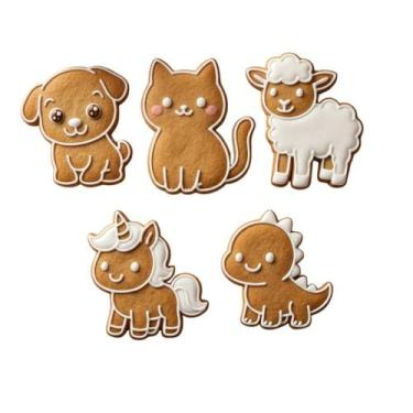Imagem de Kit 5 Cortadores Pasta Americana molde Biscuit Marcador Biscoito Bichi