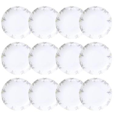 Imagem de Jogo 12 Pratos Fundos Porcelana Branca Decorada Tramontina Fogli 21cm Mesa Posta Buffet...