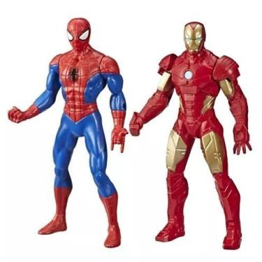 Imagem de Kit boneco figura homem aranha e homem de ferro olympus 24cm hasbro
