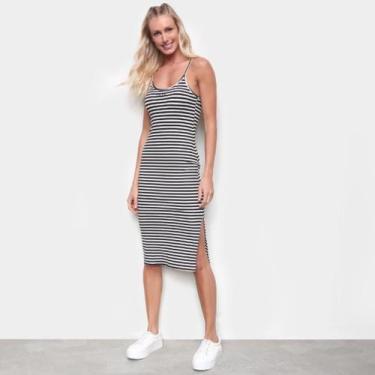 Imagem de Vestido MIDI listrado Tam M Preto e Branco - Fátima Modas