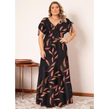 Imagem de Vestido Feminino Longo Tropical Com Amarrações Decote V - Loja Dardie,