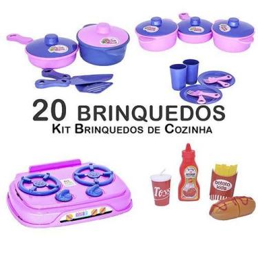Imagem de Kit Cozinha Infantil Fogão Jogo de Panela Comida Prato 20pç - Altimar