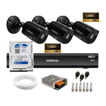 Imagem de Kit Intelbras 3 Cam 1220b Black Full Hd Dvr iMhdx 3108 C 500Gb