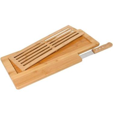 Imagem de Tabua De Corte Para Paes Migalheira Com Faca Embutida Bambu - Mimo Sty