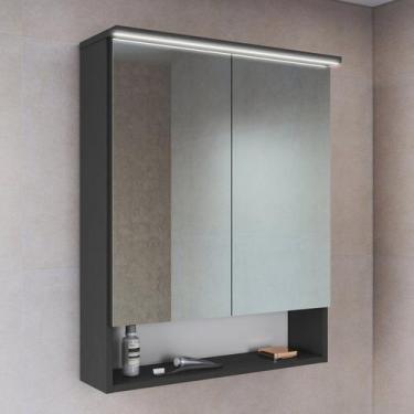 Imagem de Armário Espelheira para Banheiro com 2 Portas e Iluminação LED Preto/G