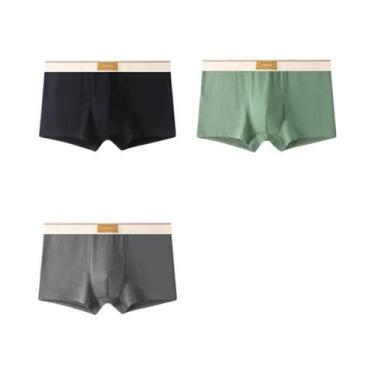 Imagem de Cuecas Boxer De Algodão Masculinas 3 Peças, Roupa Íntima Respirável Ta
