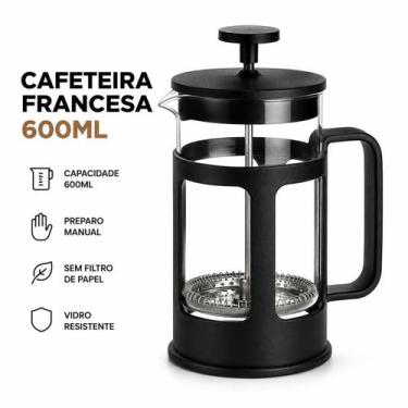 Imagem de Cafeteira Prensa Café Manual Vidro 600ml Café Encorpado Aromático em M