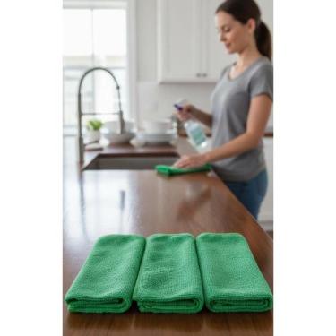 Imagem de 2x Pano Microfibra Limpeza Automotiva Verde 3un 40x35cm - Congratulati