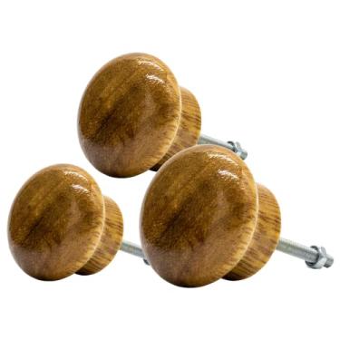 Imagem de Kit 3 Puxadores De Madeira Para Porta Armário Gaveta SMG (Cerejeira)