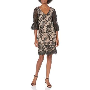 Imagem de Adrianna Papell Manga flare bordada Eillen feminina, Preto/Bisque, 38