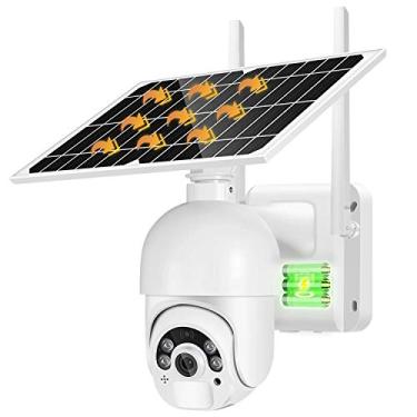 Imagem de Câmera de segurança solar PTZ externa, câmera dome à prova d'água 1080P WiFi PTZ Pan / Título com visão noturna em cores, PIR e detecção dupla por radar, áudio 2 vias, bateria recarregável 14400mAh