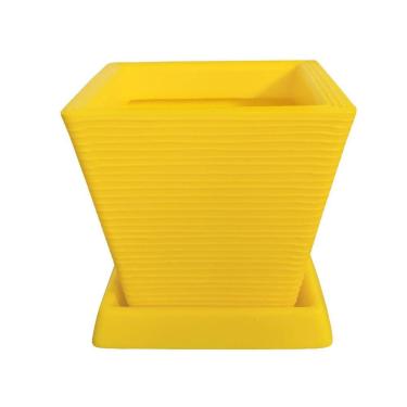 Imagem de Vaso De Planta Decorativo Polietileno 30X30 + Prato Amarelo