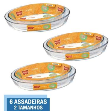 Imagem de Kit 6 Assadeiras Travessa Vai ao Forno Vidro 3,2L 4L Marinex