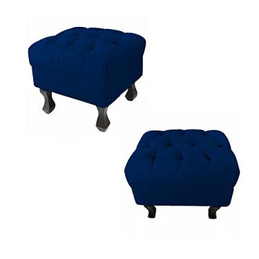 Imagem de Kit 02 Puffs Fixo Retrô Luis Xv Capitonê Suede Azul Marinho - DS Estofados