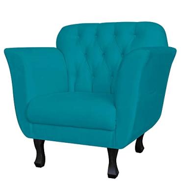 Imagem de Poltrona Decorativa Helena Pés Luis XV Suede Azul Turquesa - DS Estofados