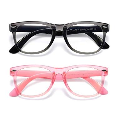 Imagem de Óculos de bloqueio de luz azul para crianças, meninas, meninos, pacote com 2, óculos de videogame para crianças, meninas, meninos, 3 a 10 anos, luz azul e dor de cabeça (preto transparente + rosa transparente)