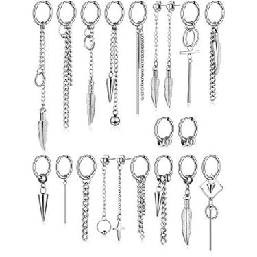 Imagem de 20 brincos masculinos pendurados de aço inoxidável com argola articulada para mulheres, Aço inoxidável