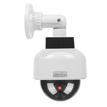 Imagem de YSUCAU Câmera de segurança CCTV falsa alimentada por energia solar com luz LED vermelha intermitente e adesivo de alerta de segurança, uso interno/externo