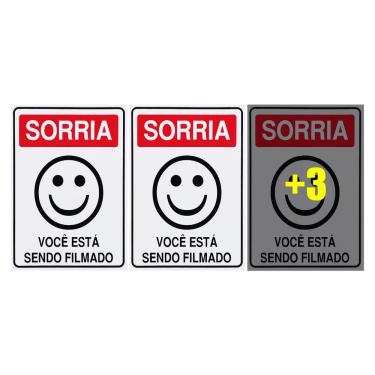Imagem de Combo 6 Placas De Sinalização Sorria Você Está Sendo Filmado 15x20 Acesso - P-26 F9e
