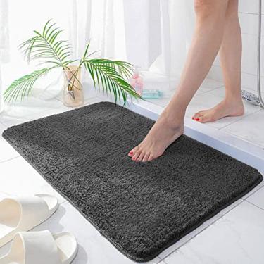 Imagem de SHENGANG Tapete de banho de fibra felpuda para banheiro Tapetes para banheiro Tapetes para banheiro Tapete de banheiro absorvente para porta de entrada, cinza escuro, 60x90cm