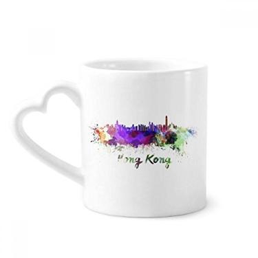 Imagem de Caneca em aquarela Hong Kong China City Coffee Ceramic Drinkware copo de coração de vidro