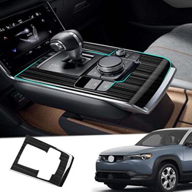 Imagem de GZBFTDH Painel de guarnição do botão de mudança de marcha do carro, compatível com acessórios Mazda MX-30 2022, estrutura de capa de botões de mudança de consoles centrais de carbono