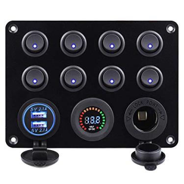 Imagem de Cllena Soquete de carregador USB duplo 4,2 A + tomada de energia de 12 V + voltímetro de LED + interruptor liga/desliga de 8 gangues painel multifunções para veículos automotivos barcos náuticos Rv ATV caminhão campista motorhome etc.