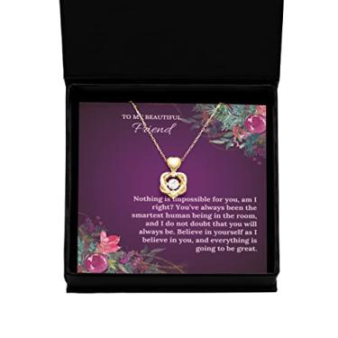 Imagem de SpreadPassion Colar de ouro com nó de coração Nada Impossível Amigo Encorajamento, Presente para Amigo, Presentes de incentivo, Ideias de presente de joias, Presente personalizado