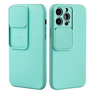 Imagem de Capa de telefone de proteção de lente de câmera deslizante para iPhone 14 12 11 13 Pro Max XS Max XR Capa à prova de choque de silicone líquido macio, T7, para iPhone 13Pro Max